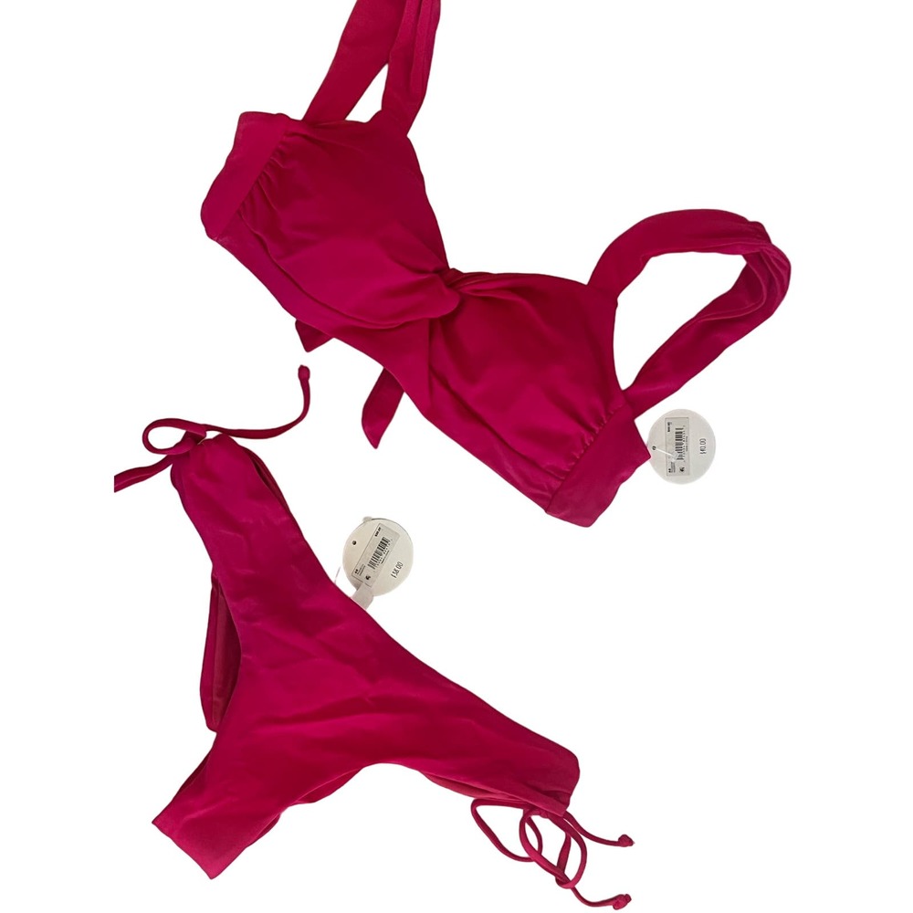 NWT Altard State Bikini Ruffle Bottom Knotted Top Hot Pink Sz Large
